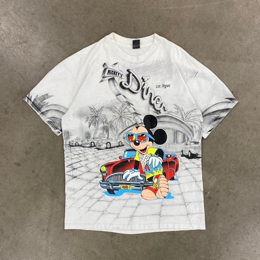 Vintage Disney Mickey Mouse Mickey's Diner DisneyWorld AOP Cartoon T-Shirt XL